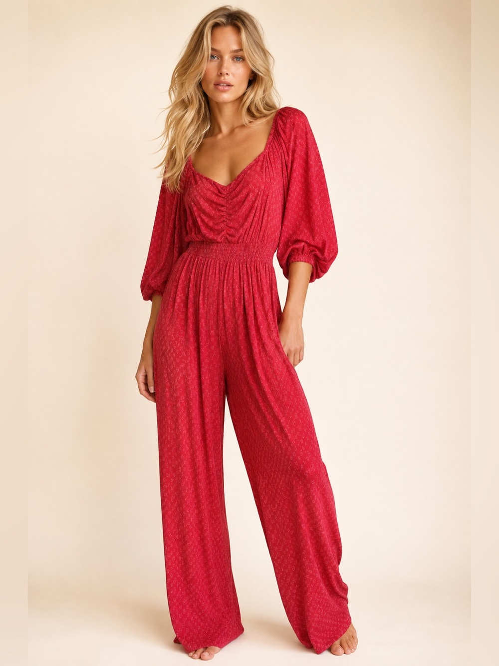Knox Rose V Neck Pants Romper Smocked Back Cottagecore Quiet Luxury Boho Garden